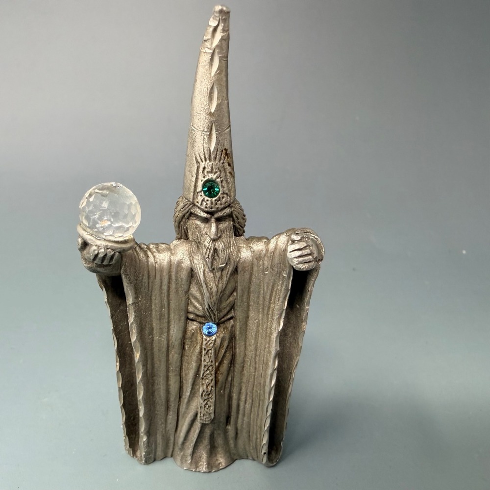 Spooniques Pewter Wizard Figurine Crystal Ball HMR1618 Vintage Fantasy Statue